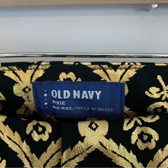 New! Old Navy Mid Rise Pixie Ankle Pants 0 Foil Gold Black Floral Roses Jeans - Picture 4 of 9